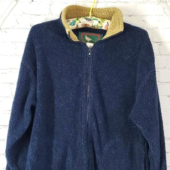 Vintage 90s Field & Stream Outdoor Sherpa Fleece Blue Tan Womens Jacket Size Med - Picture 5 of 17